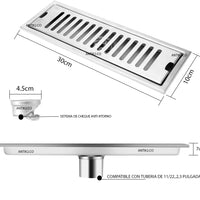 Rejilla rectangular 30x10cm Ranurada Acero Inoxidable.