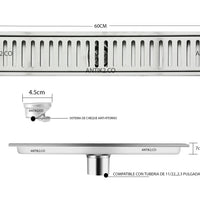 Rejilla rectangular 60x10cm Ranurada Acero Inoxidable.
