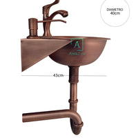 Set Lavamanos 43x40cm Vintage a pared Cobre Antiguo