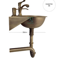 Set Lavamanos 39x36cm Vintage a pared Bronce Antiguo