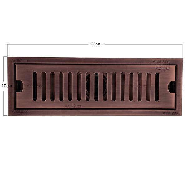 Rejilla Piso  Cobre Antiguo  Rectangular 30cm