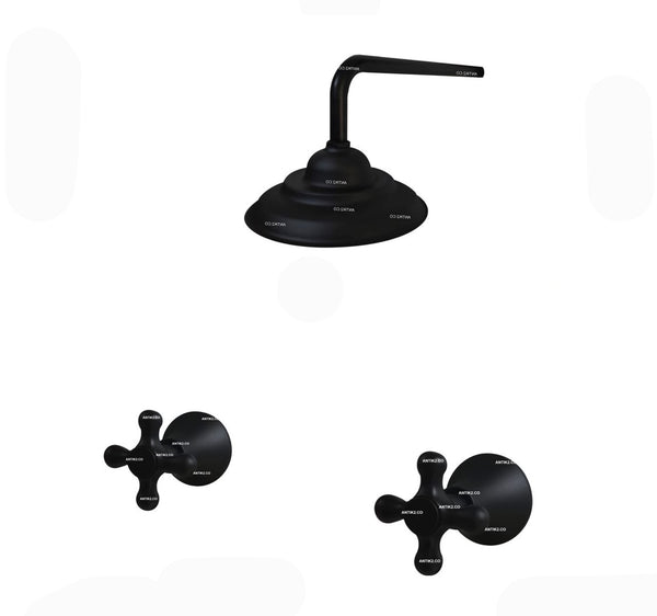 Mezclador Cruceta  Vintage  Negro + Ducha 20cm