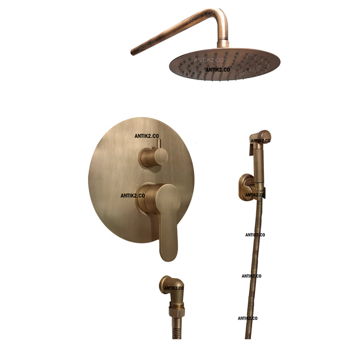 Mezclador vintage Bronce Antiguo + Ducha a techo 25cm