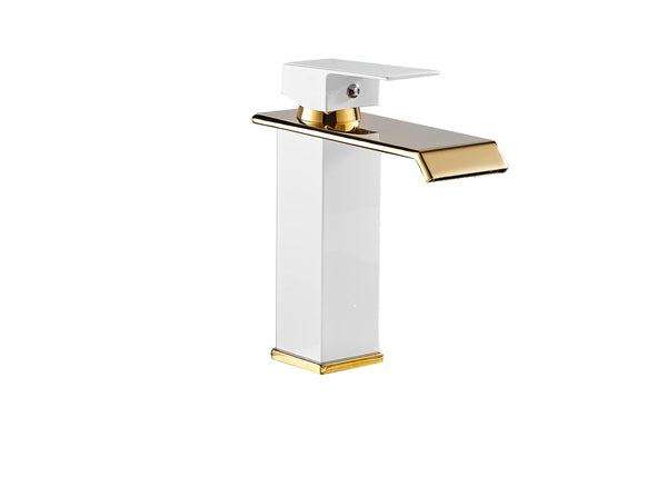 Griferia mezclador Lavamanos Casacada Blanco/Dorado