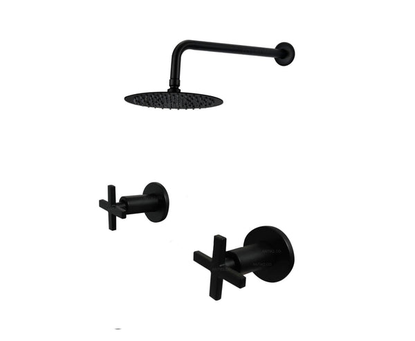 Mezclador cruz  Negro + Ducha 25cm