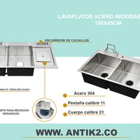 Lavaplatos Doble poceta Acero inoxidable 304
