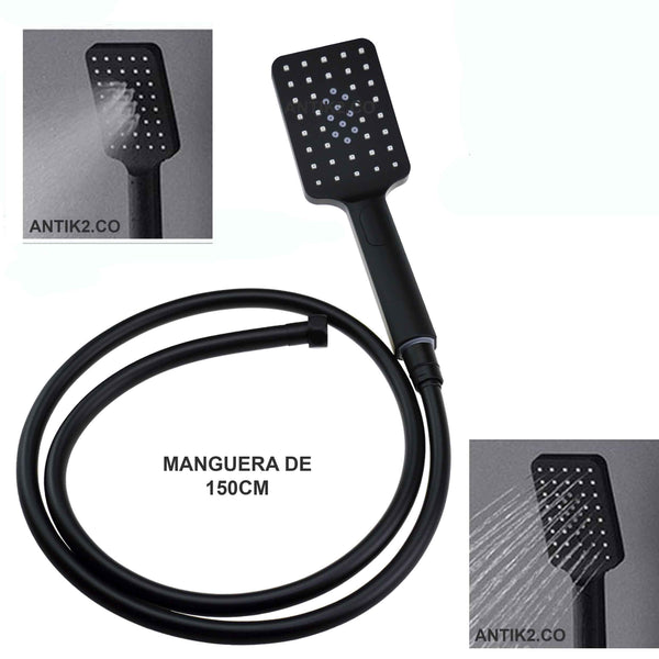 Ducha telefono Negra Doble Funcion + Manguera, Soporte y Desviador