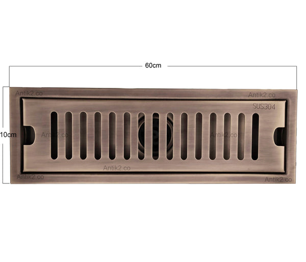 Rejilla piso Bronce Antiguo Rectangular  60cm