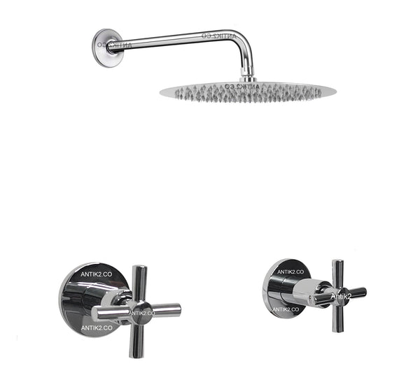 Griferia Mezclador Cruceta+ Ducha redonda 20cm