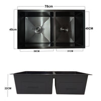 Lavaplatos Doble Poceta Negro  Satin 78 x 45 cm