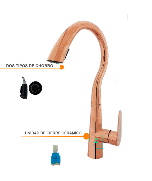 Griferia  monomando  quest extraible Oro rosa