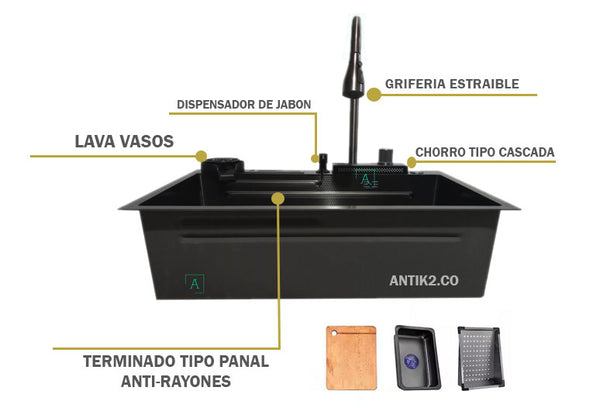 Lavaplatos Rectangular 75 x 46 cm Gris Peltre Resistente a Rayones