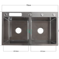 Lavaplatos  Doble 75x45cm Acero Inoxidable 304 Resistente a Rayones
