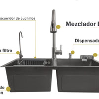 Lavaplatos  Doble 75x45cm Acero Inoxidable 304 Resistente a Rayones