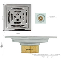 Rejilla Piso vector Antirretorno 10x10cm Niquel Brillante