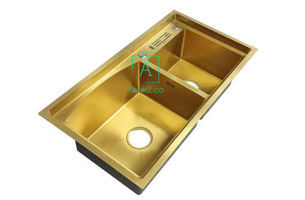 Lavaplatos Doble Poceta Dorado Mate 82 x 45 cm