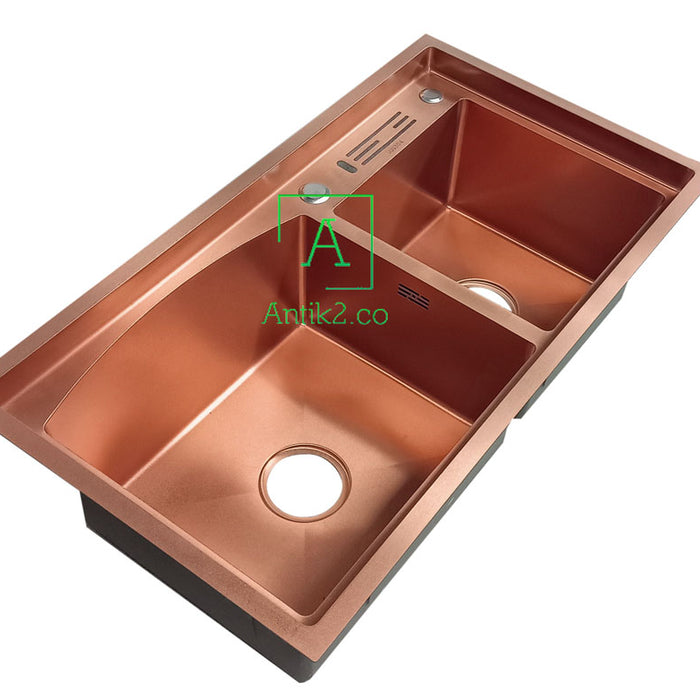 Lavaplatos Doble Poceta Acero  304 82x45cm Oro Rosa Mate