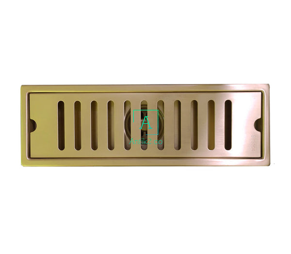 Rejilla Piso Rectangular Dorado Cepillado  30cm x 10cm Acero 304