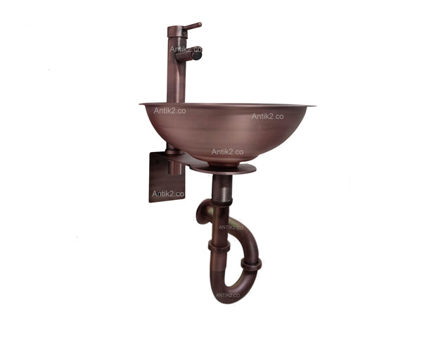 Kit lavamanos Vintage 35cm Cobre Antiguo Soporte a Pared