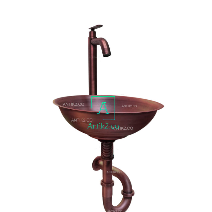 Kit lavamanos cobre Antiguo 35cm + Grifo y Desague