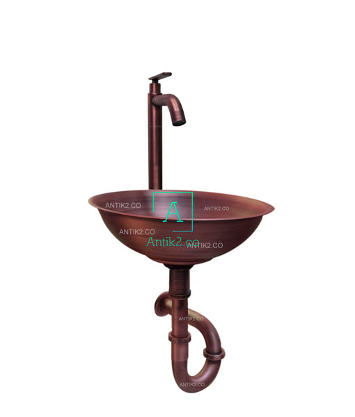 Kit lavamanos cobre Antiguo 35cm + Grifo y Desague