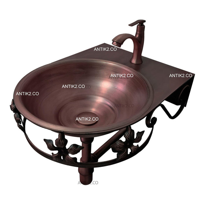 Lavamanos 40cm + Griferia y Desagues Cobre Antiguo