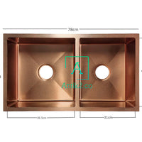 Lavaplatos Doble Poceta Acero Inoxidable 304 78x45 cm Oro Rosa