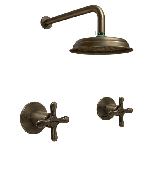 Mezclador Ducha Trebol  Vintage Bronce Antiguo + Ducha 20cm
