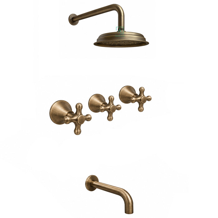 Mezclador Ducha  Salida Tina Bronce Antiguo + Ducha  20cm