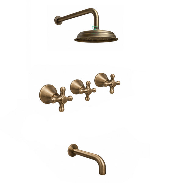 Mezclador Ducha  Salida Tina Bronce Antiguo + Ducha  20cm