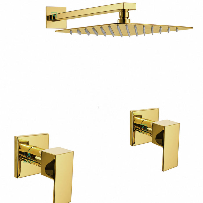 Mezclador Ducha Square Dorado + Ducha 20cm
