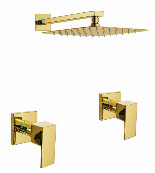 Mezclador Ducha Square Dorado + Ducha 20cm