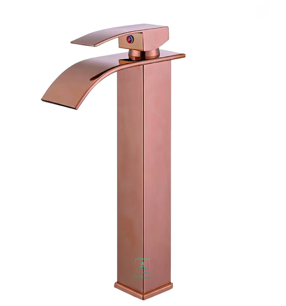 Griferia  Lavamanos Cascada Alta Oro rosa
