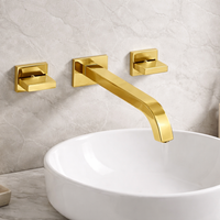 Mezclador Lavamanos Cuadrado de  pared Dorado