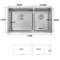 Lavaplatos Doble Poceta Acero Inoxidable  304 71 x 41 cm