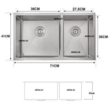 Lavaplatos Doble Poceta Acero Inoxidable  304 71 x 41 cm