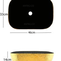 Lavamanos  Sobre poner   Negro-Dorado  46 x 33 cm + Desague Push