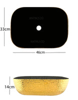 Lavamanos  Sobre poner   Negro-Dorado  46 x 33 cm + Desague Push