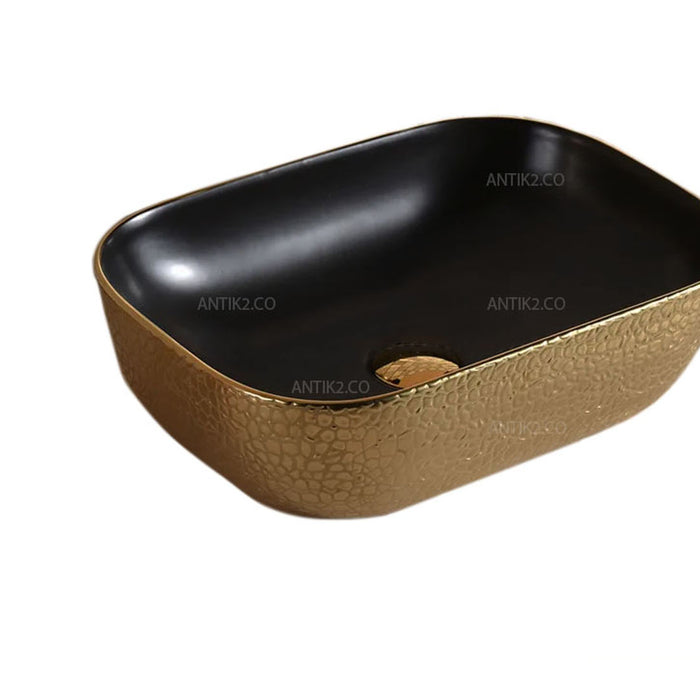 Lavamanos  Sobre poner   Negro-Dorado  46 x 33 cm + Desague Push