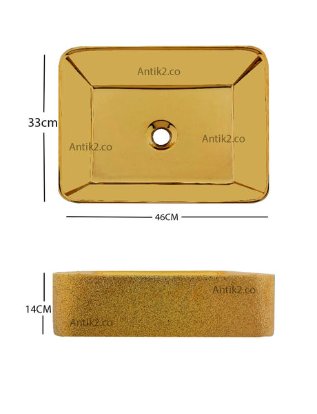 Lavamanos  Rectangular Dorado   46 x  33 cm + Desague Push