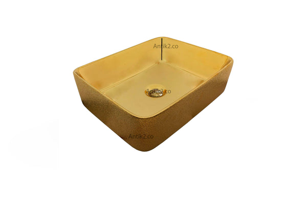 Lavamanos  Rectangular Dorado   46 x  33 cm + Desague Push