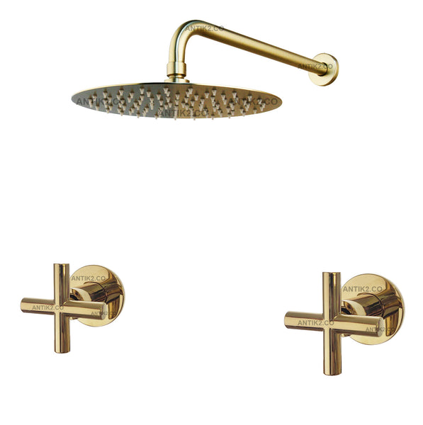 Mezclador Ducha dorado + 30cm