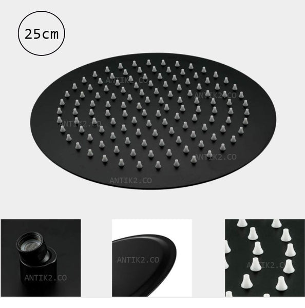 Registro Cuadrado negro + Ducha 25cm