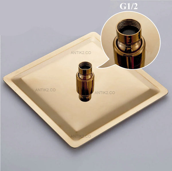 Registro cuadrado  Dorado + Ducha 20x20cm