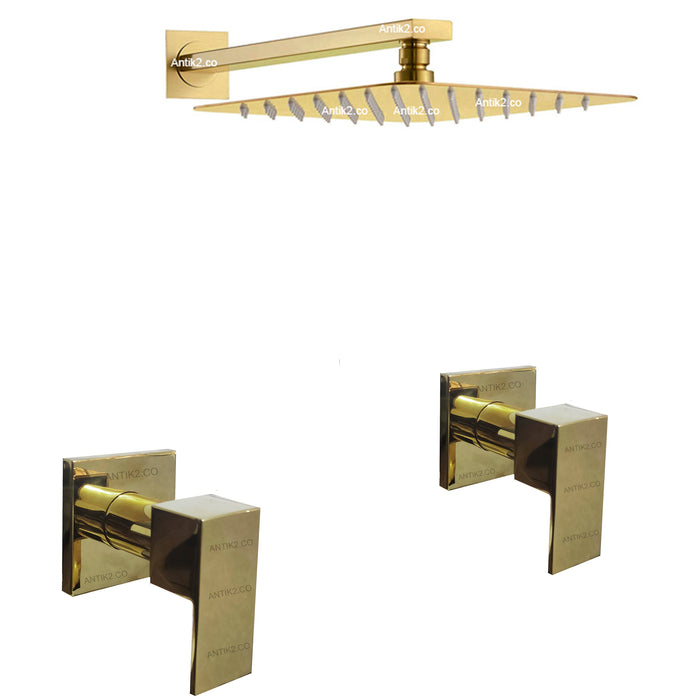 Mezclador Ducha Cuadrado Dorado + Ducha 20cm