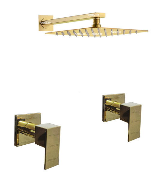 Mezclador Ducha Cuadrado Dorado + Ducha 30cm