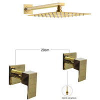 Mezclador Ducha Cuadrado Dorado + Ducha 20cm