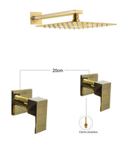 Mezclador Ducha Cuadrado Dorado + Ducha 20cm