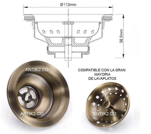Desague lavaplatos Bronce Antiguo