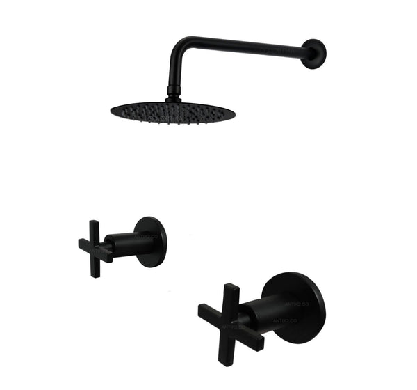 Mezclador cruz  Negro + Ducha 20cm